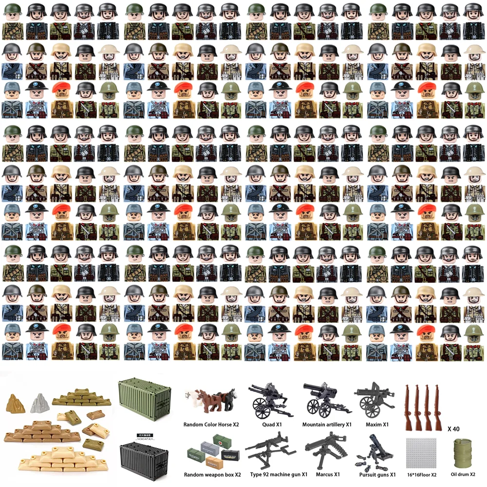 Lego Set Technic - USA UK WWII Militaire Bouwstenen Soldaten